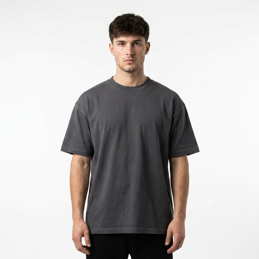 Floral printed Oversized T-shirt- grey Charcoal