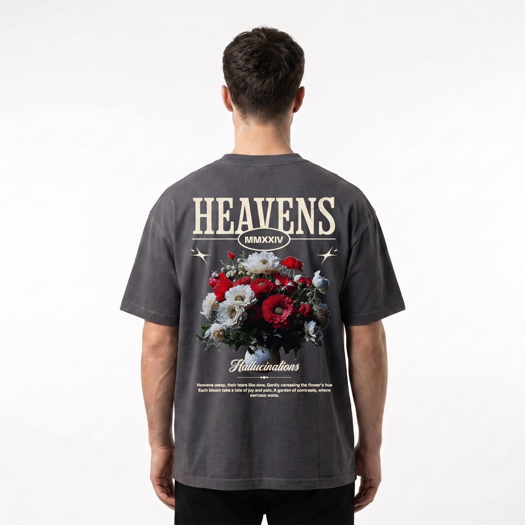 Floral printed Oversized T-shirt- grey Charcoal
