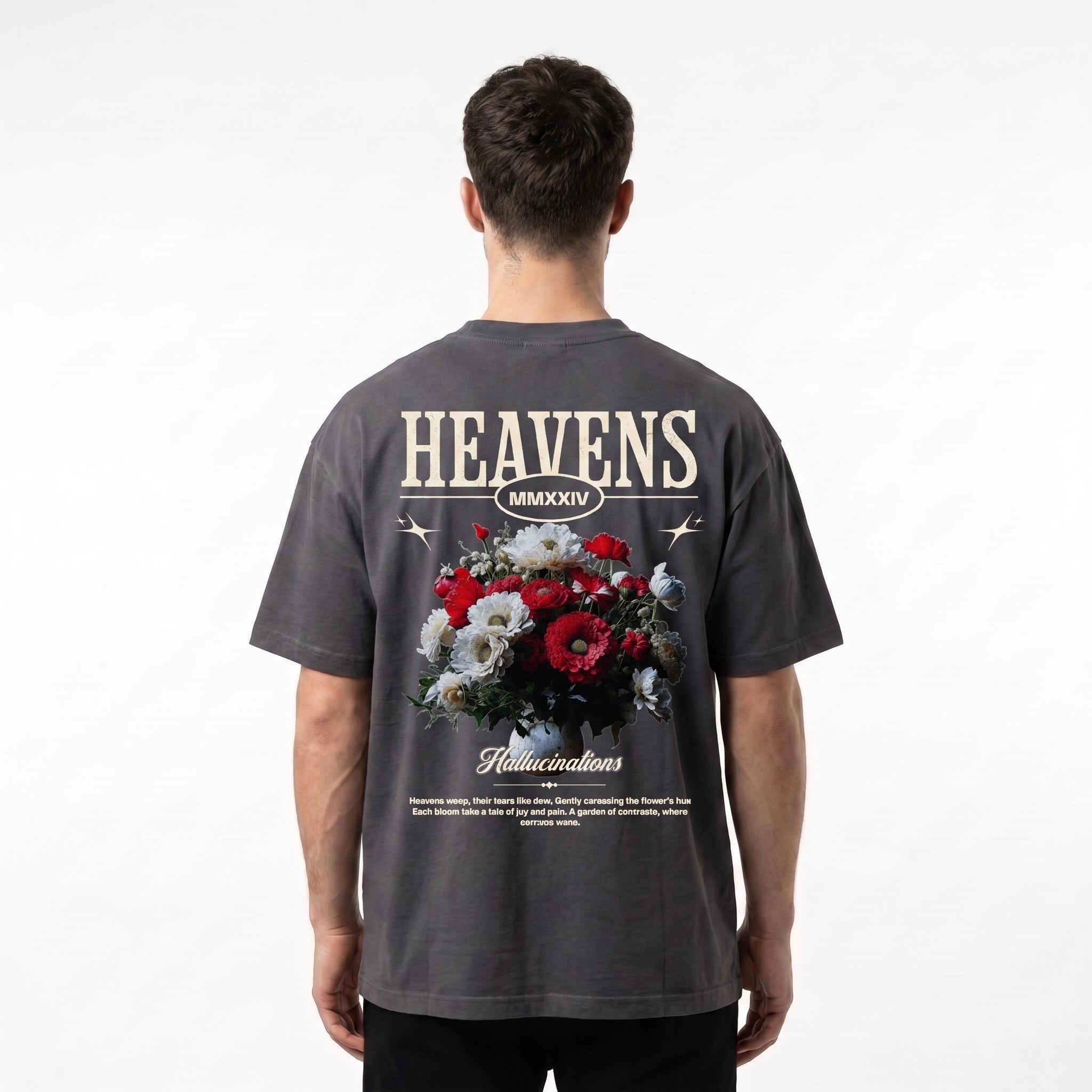 Floral printed Oversized T-shirt- grey Charcoal