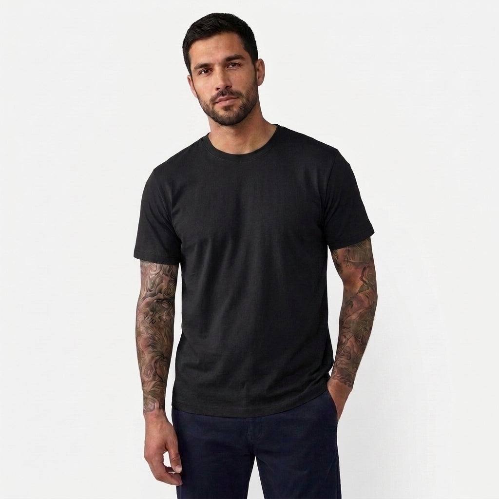 Horizon Regular Fit Round Neck Cotton T-Shirt- Black