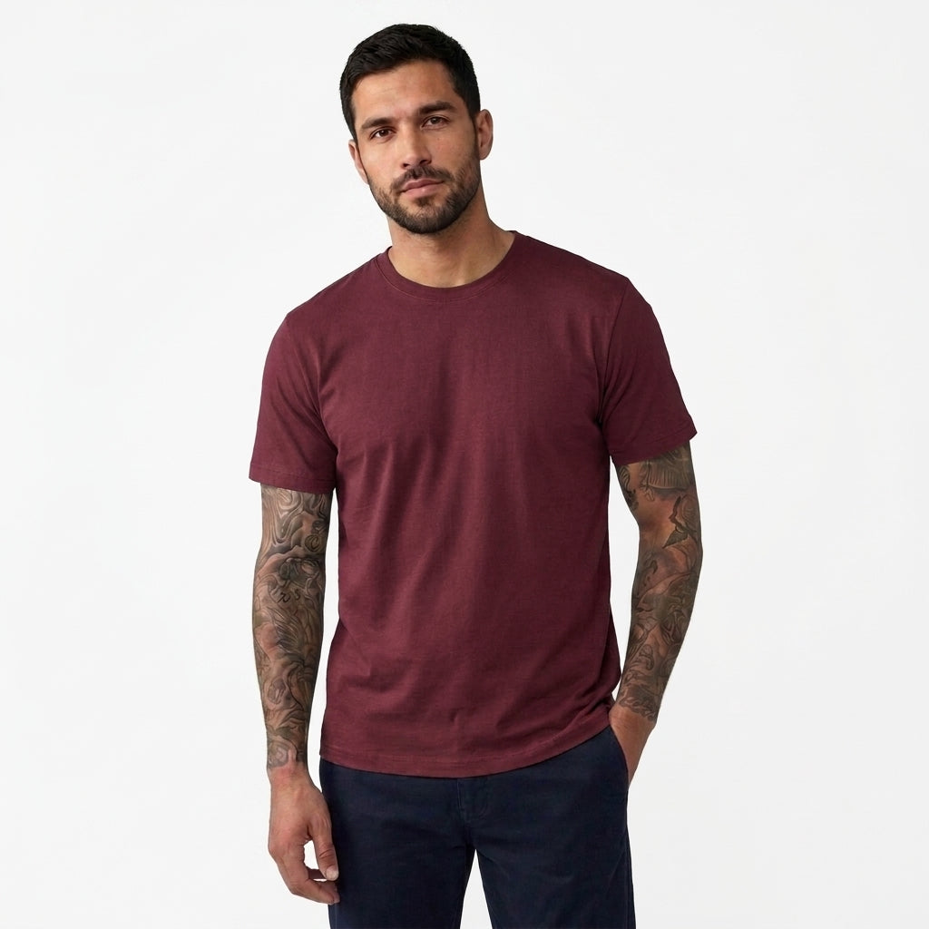Premium Regular Fit Round Neck Cotton T-Shirt - Maroon